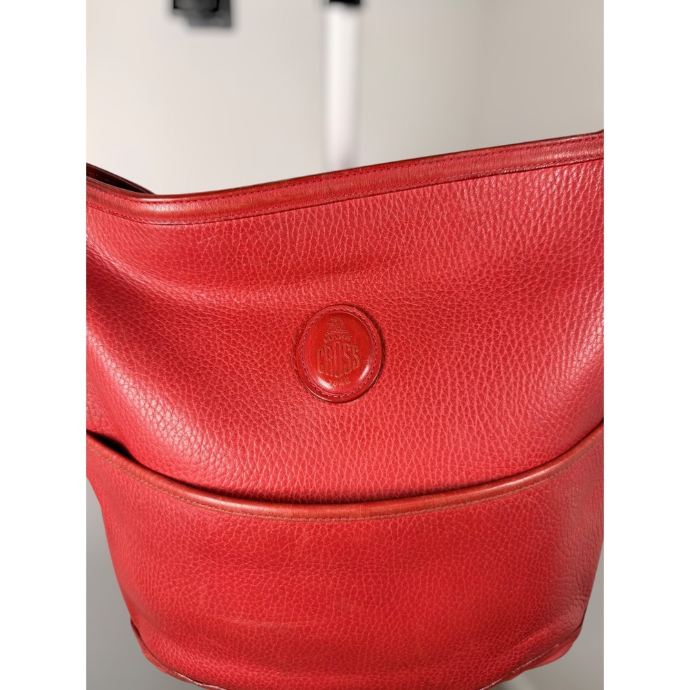 Vintage Mark Cross Italian Pebbled Red‎ Leather Bucket Shoulder Bag Logo Handbag - Picture 2 of 16